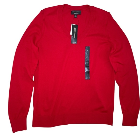 Banana Republic red Forever V-neck sweater sz L - Picture 1 of 5